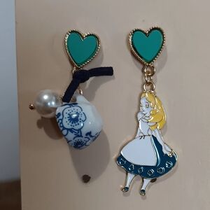 Asymmetrical Alice in Wonderland Dangle Earrings